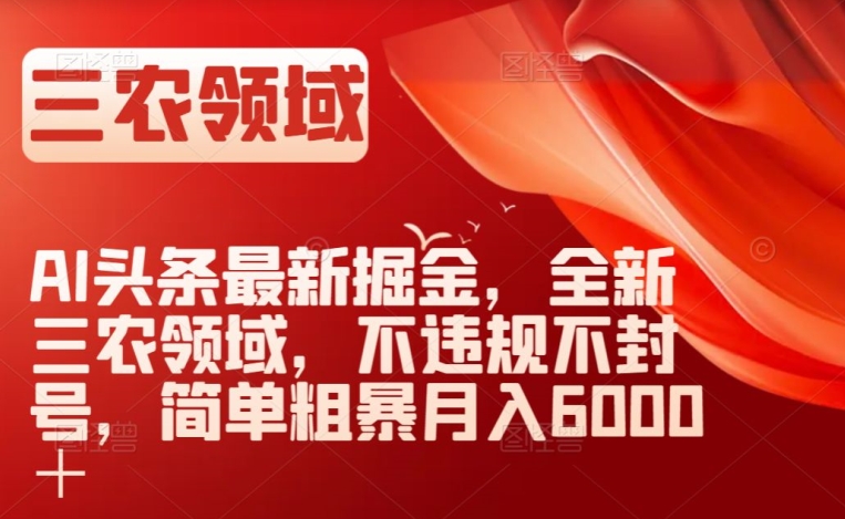 AI头条最新掘金，全新三农领域，不违规不封号，简单粗暴月入6000＋【揭秘】-灵动共创