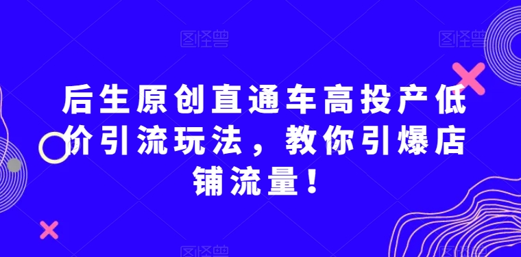后生原创直通车高投产低价引流玩法，教你引爆店铺流量！-灵动共创