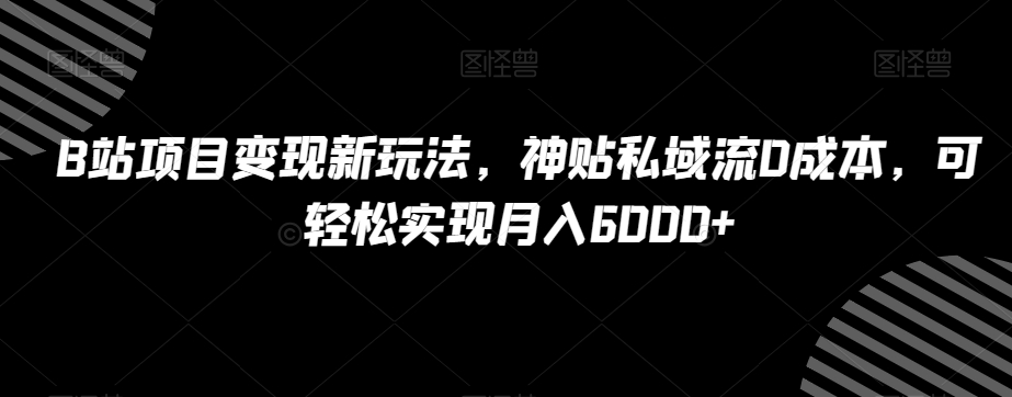 B站项目变现新玩法，神贴私域流0成本，可轻松实现月入6000+【揭秘】-灵动共创