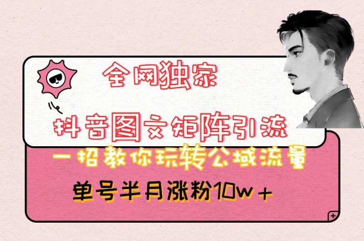 全网独家抖音图文矩阵引流，一招教你玩转公域流量，单号半月涨粉10w+【揭秘】-灵动共创