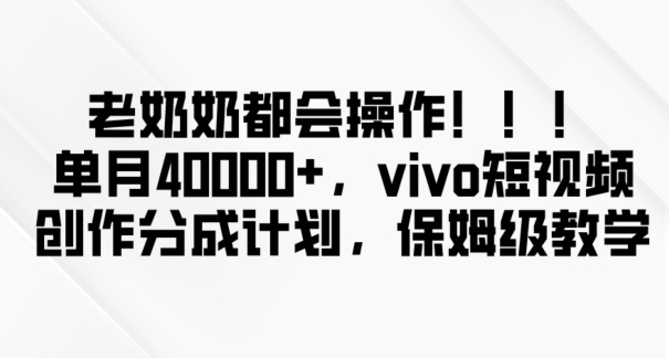 老奶奶都会操作，新平台无脑操作，单月40000+，vivo短视频创作分成计划【揭秘】-灵动共创