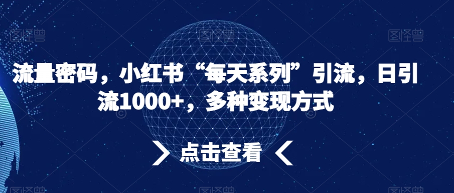 流量密码，小红书“每天系列”引流，日引流1000+，多种变现方式【揭秘】-灵动共创