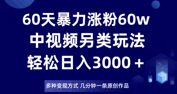 60天暴力涨粉60W，中视频另类玩法，日入3000＋，几分钟一条原创作品多种变现方式-灵动共创