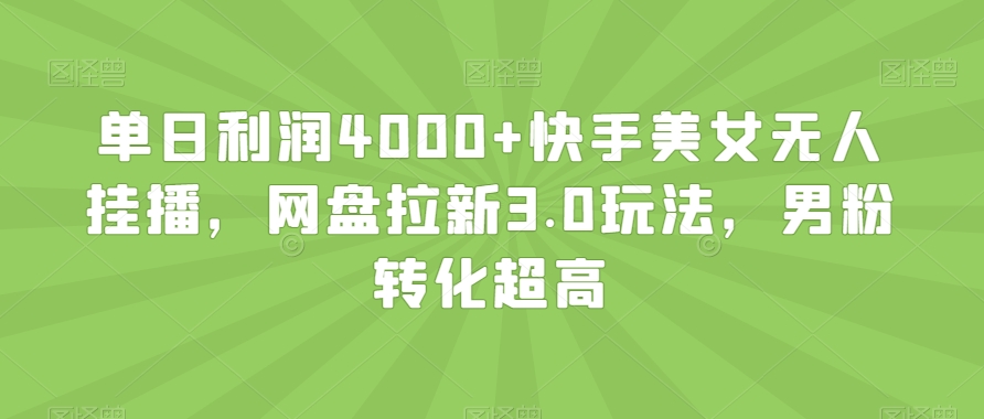 单日利润4000+快手美女无人挂播，网盘拉新3.0玩法，男粉转化超高【揭秘】-灵动共创
