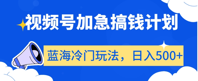 视频号加急搞钱计划，蓝海冷门玩法，日入500+【揭秘】-灵动共创