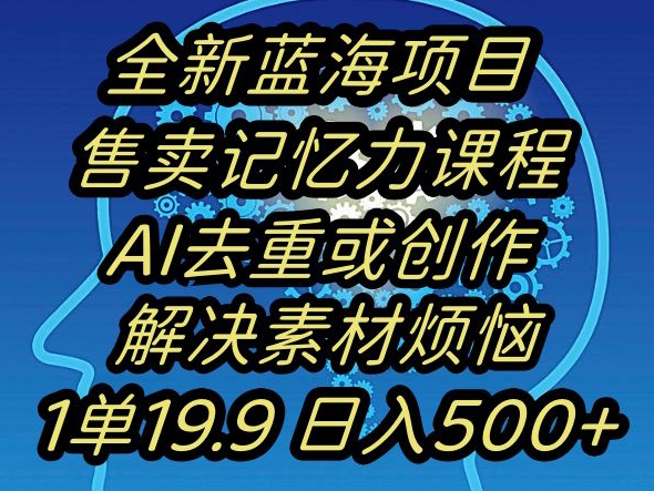 蓝海项目记忆力提升，AI去重，一单19.9日入500+【揭秘】-灵动共创