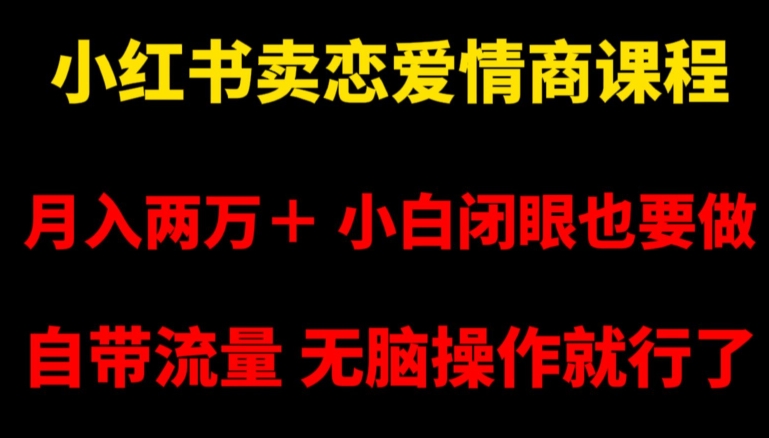 小红书卖恋爱情商课程，月入两万＋，小白闭眼也要做，自带流量，无脑操作就行了【揭秘】-灵动共创