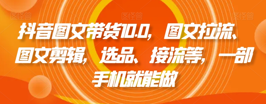 抖音图文带货10.0，图文拉流、图文剪辑，选品、接流等，一部手机就能做-灵动共创