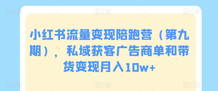 小红书流量变现陪跑营（第九期），私域获客广告商单和带货变现月入10w+-灵动共创