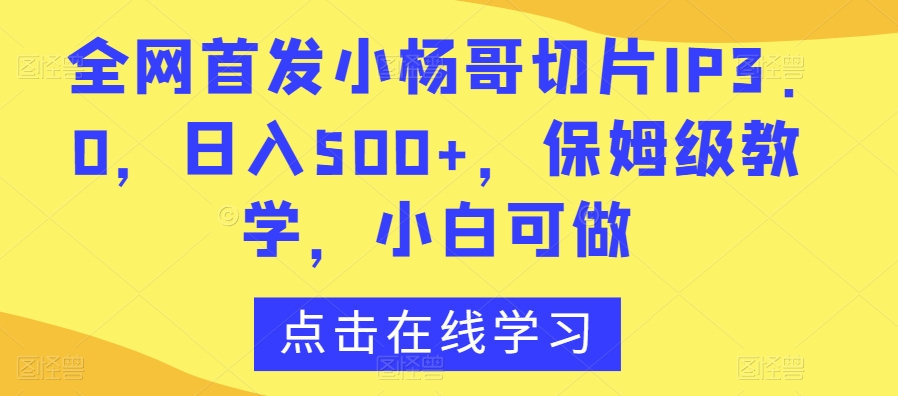 全网首发小杨哥切片IP3.0，日入500+，保姆级教学，小白可做【揭秘】-灵动共创