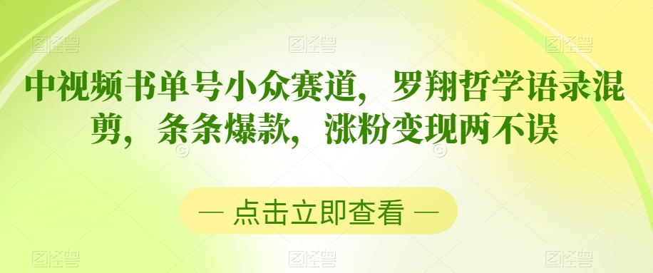 中视频书单号小众赛道，罗翔哲学语录混剪，条条爆款，涨粉变现两不误【揭秘】-灵动共创