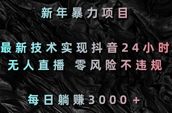 新年暴力项目，最新技术实现抖音24小时无人直播，零风险不违规，每日躺赚3000＋【揭秘】-灵动共创