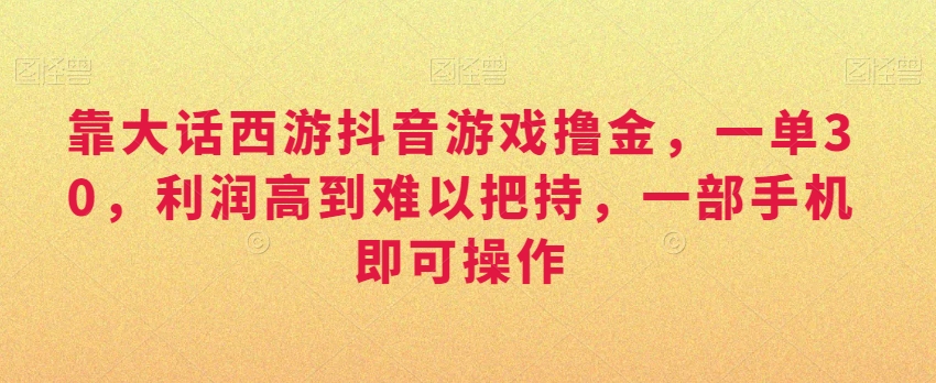 靠大话西游抖音游戏撸金，一单30，利润高到难以把持，一部手机即可操作，日入3000+【揭秘】-灵动共创