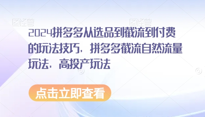 2024拼多多从选品到截流到付费的玩法技巧，拼多多截流自然流量玩法，高投产玩法-灵动共创