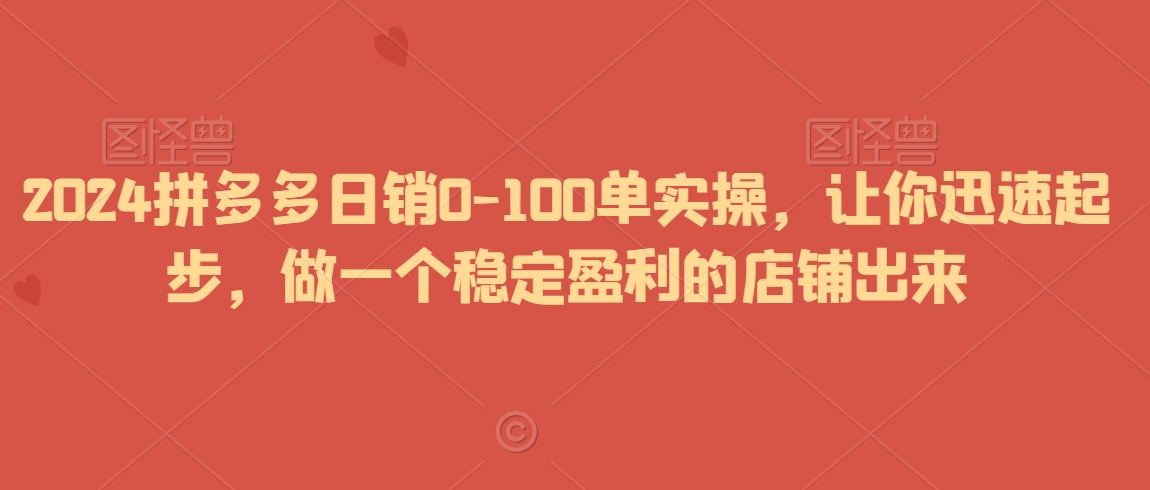 2024拼多多日销0-100单实操，让你迅速起步，做一个稳定盈利的店铺出来-灵动共创