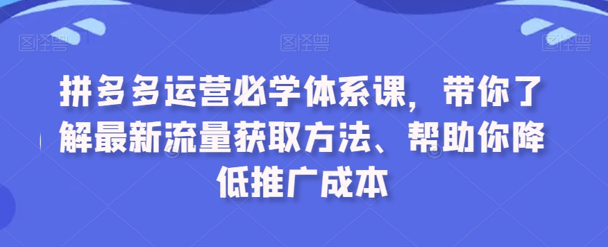 拼多多运营必学体系课，带你了解最新流量获取方法、帮助你降低推广成本-灵动共创