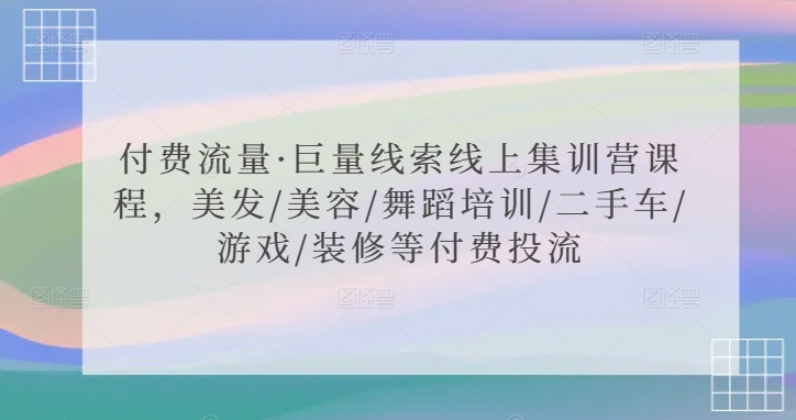 付费流量·巨量线索线上集训营课程，美发/美容/舞蹈培训/二手车/游戏/装修等付费投流-灵动共创
