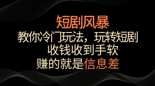 短剧风暴，教你冷门玩法，玩转短剧，收钱收到手软【揭秘】-灵动共创