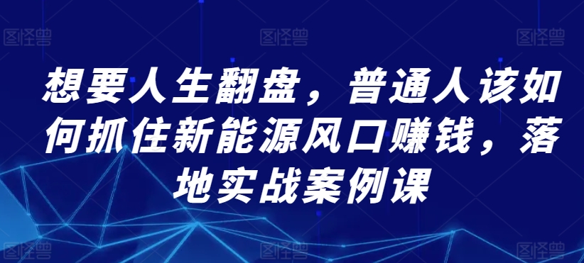 想要人生翻盘，普通人该如何抓住新能源风口赚钱，落地实战案例课-灵动共创