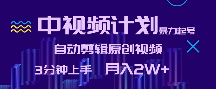 中视频计划暴力起号，自动剪辑原创视频，3分钟上手，月入2W+【揭秘】-灵动共创