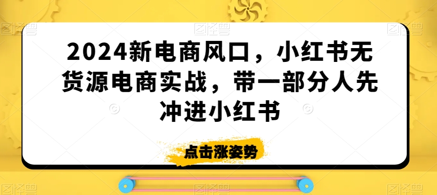 2024新电商风口，小红书无货源电商实战，带一部分人先冲进小红书-灵动共创