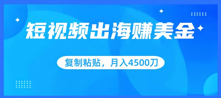 短视频出海赚美金，复制粘贴批量操作，小白轻松掌握，月入4500美刀【揭秘】-灵动共创