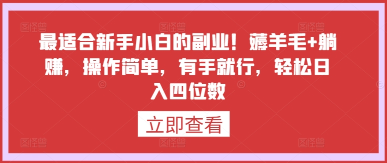 最适合新手小白的副业！薅羊毛+躺赚，操作简单，有手就行，轻松日入四位数【揭秘】-灵动共创