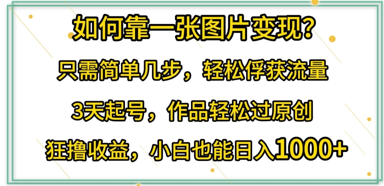 如何靠一张图片变现?只需简单几步，轻松俘获流量，3天起号，作品轻松过原创【揭秘】-灵动共创