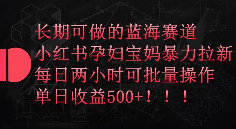 长期可做的蓝海赛道，小红书孕妇宝妈暴力拉新玩法，每日两小时可批量操作，单日收益500+【揭秘】-灵动共创