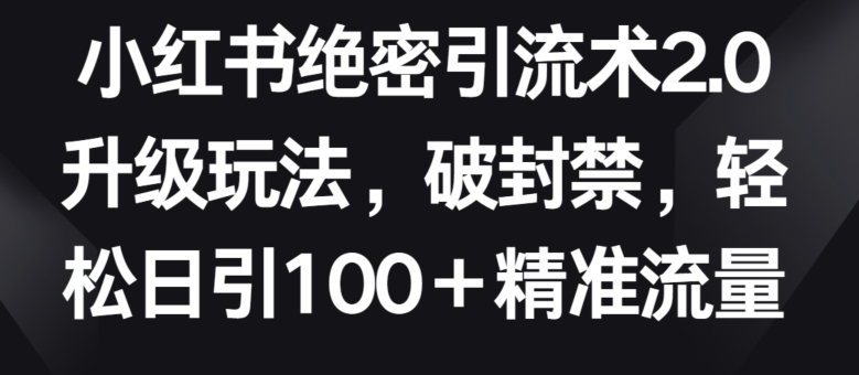 小红书绝密引流术2.0升级玩法，破封禁，轻松日引100+精准流量【揭秘】-灵动共创