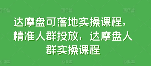 达摩盘可落地实操课程，精准人群投放，达摩盘人群实操课程-灵动共创