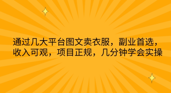 通过几大平台图文卖衣服，副业首选，收入可观，项目正规，几分钟学会实操【揭秘】-灵动共创