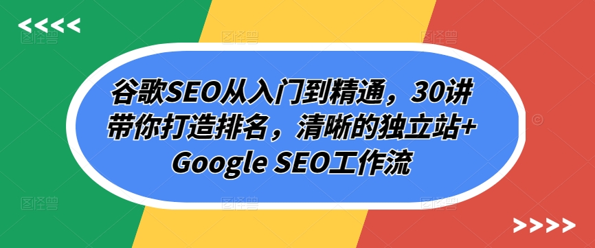 谷歌SEO从入门到精通，30讲带你打造排名，清晰的独立站+Google SEO工作流-灵动共创