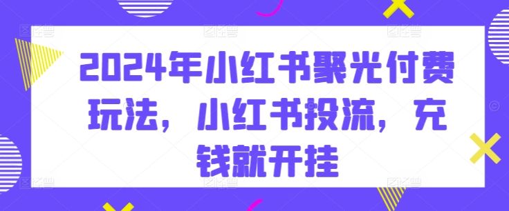 2024年小红书聚光付费玩法，小红书投流，充钱就开挂-灵动共创