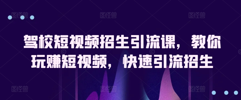 驾校短视频招生引流课，教你玩赚短视频，快速引流招生-灵动共创