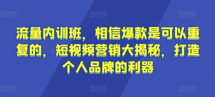 流量内训班，相信爆款是可以重复的，短视频营销大揭秘，打造个人品牌的利器-灵动共创