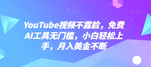 YouTube视频不露脸，免费AI工具无门槛，小白轻松上手，月入美金不断【揭秘】-灵动共创