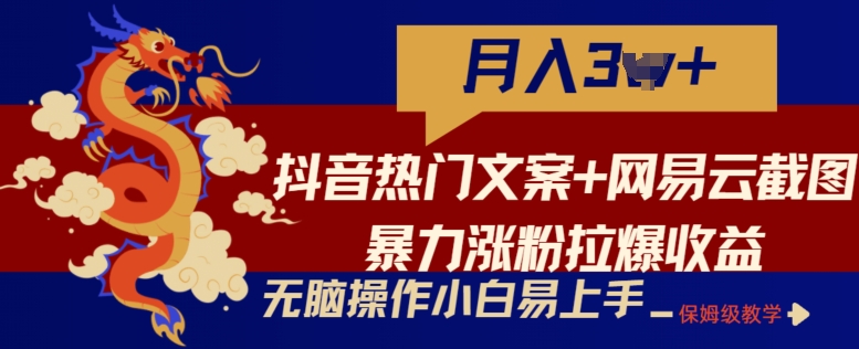 抖音热门文案+网易云截图暴力涨粉拉爆收益玩法，小白无脑操作，简单易上手【揭秘】-灵动共创
