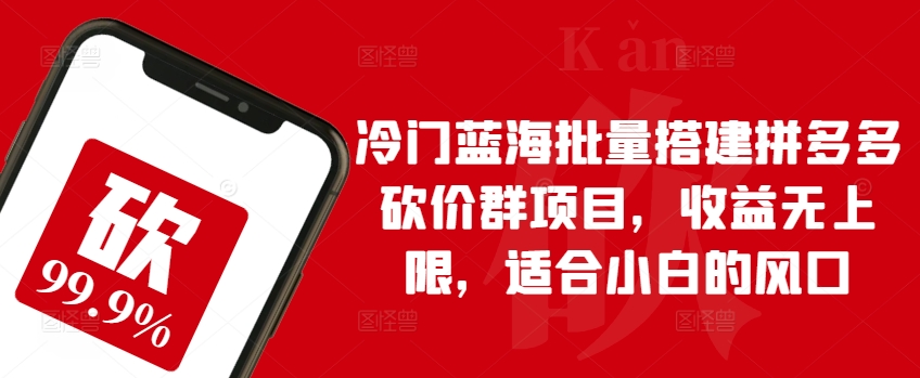 冷门蓝海批量搭建拼多多砍价群项目，收益无上限，适合小白的风口【揭秘】-灵动共创
