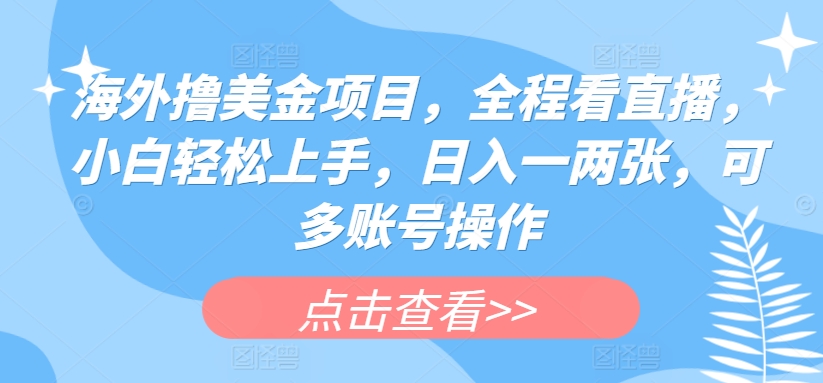 海外撸美金项目，全程看直播，小白轻松上手，日入一两张，可多账号操作【揭秘】-灵动共创