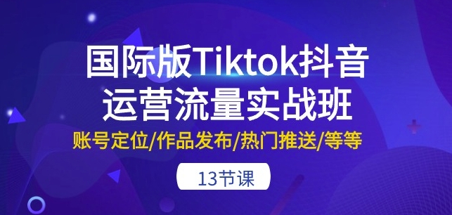 国际版Tiktok抖音运营流量实战班：账号定位/作品发布/热门推送/等等-13节-灵动共创