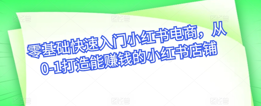 零基础快速入门小红书电商，从0-1打造能赚钱的小红书店铺-灵动共创