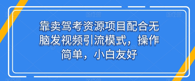 靠卖驾考资源项目配合无脑发视频引流模式，操作简单，小白友好【揭秘】-灵动共创