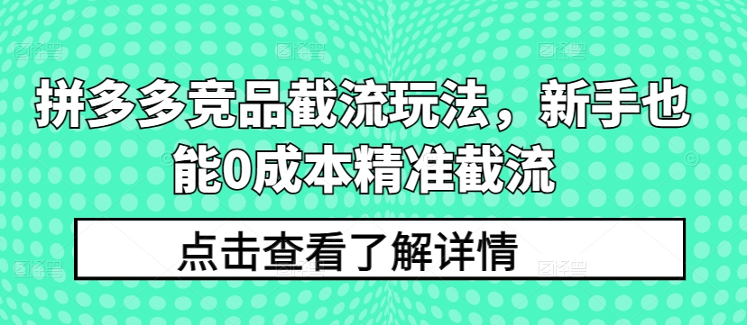 拼多多竞品截流玩法，新手也能0成本精准截流-灵动共创