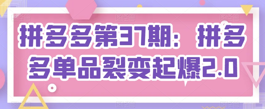拼多多第37期：拼多多单品裂变起爆2.0-灵动共创