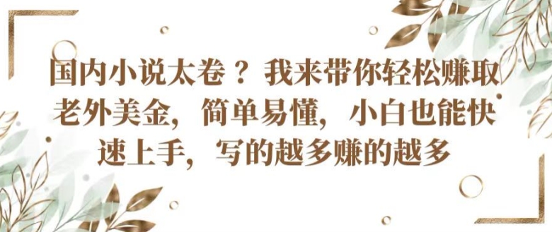 国内小说太卷 ?带你轻松赚取老外美金，简单易懂，小白也能快速上手，写的越多赚的越多【揭秘】-灵动共创