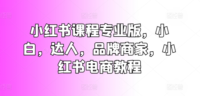 小红书课程专业版，小白，达人，品牌商家，小红书电商教程-灵动共创