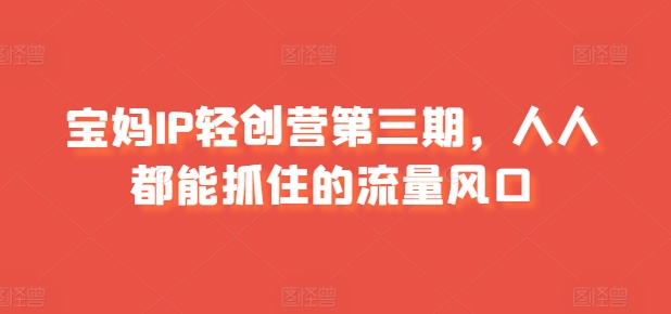 宝妈IP轻创营第三期，人人都能抓住的流量风口-灵动共创