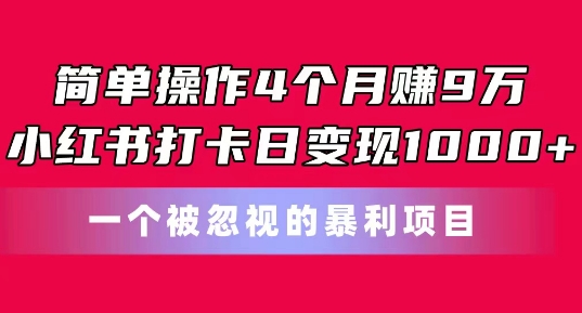简单操作4个月赚9w，小红书打卡日变现1k，一个被忽视的暴力项目【揭秘】-灵动共创