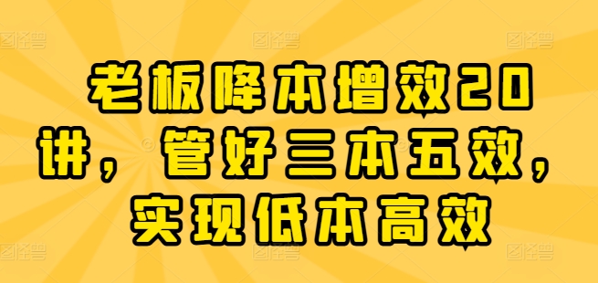 老板降本增效20讲，管好三本五效，实现低本高效-灵动共创